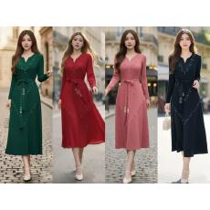 批发重工欧美跨境钉珠钉钻褶皱龙鳞褶绑带宽松长袖荷叶边<b class='q'>连衣裙</b>2026年