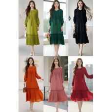 批发欧洲站春秋新款宽松大码重工<b class='q'>荷叶边</b>灯笼袖褶皱木耳边<b class='q'>连衣裙</b>中长款