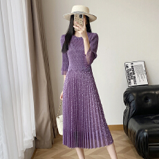 批发<b class='q'>欧洲站</b>2026年春新款时尚褶皱蕾丝拼接修身显瘦<b class='q'>连衣裙</b>中长款百褶裙