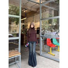 批发实拍实价~新款显瘦修身气质针织<b class='q'>拼接</b>毛毛打底衫+弹力牛仔长裤套装