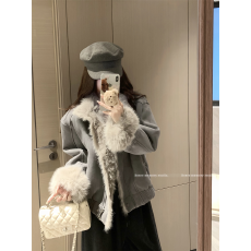 批发实拍实价~新款冬季仿皮草鹿皮绒毛毛休闲百搭<b class='q'>帅气</b>机车夹克外套