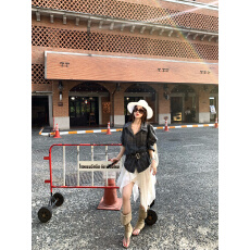 批发实拍实价~新款百搭显瘦收腰休闲衬衫外套+不规则半身裙<b class='q'>套装</b>