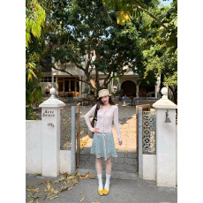 批发实拍实价~新款镂空假两件<b class='q'>修身</b>长袖上衣+设计感碎花半身裙套装