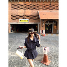 批发实拍实价~新款气质显瘦大翻领风衣收腰短款外套配腰带女