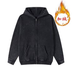 批发美式复古水洗做旧卫衣开衫拉链连帽纯棉面外套<b class='q'>男</b>女同款薄款和加绒