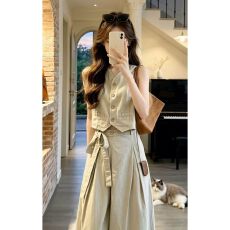 批发韩系巨好看ootd穿搭一整套2026新款无袖上衣<b class='q'>女</b>夏季阔腿裤<b class='q'>两件套装</b>