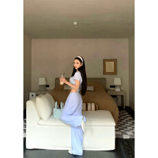 批发实拍实价 清爽条纹可外穿家居风套装圆领上衣<b class='q'>T</b><b class='q'>恤</b>+抽绳休闲长裤