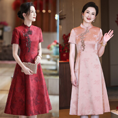 批发5825#2026新款<b class='q'>婚礼</b>妈妈婚宴礼<b class='q'>服</b>喜婆婆装<b class='q'>敬酒</b>连衣裙修身夏