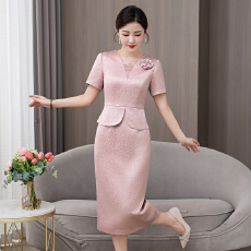 批发5826#2026新款婚礼妈妈婚宴礼服喜婆婆装敬酒连衣裙修身夏