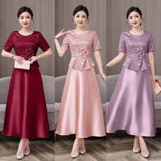 批发5827#2026新款婚礼妈妈婚宴礼服喜婆婆装敬酒连衣裙修身夏