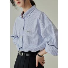 批发抗缩水韩系宽松休闲<b class='q'>条纹</b><b class='q'>衬衫</b>女秋减龄复古百搭通勤<b class='q'>衬衣</b>