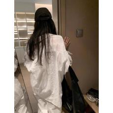 批发YooGirls松弛感廓形白色亚麻刺绣长袖衬衫女春夏薄款防晒衬衣外套