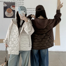 批发实拍大码户外露营双拼轻薄羽绒棉服女2025冬外套短款连帽男女同款