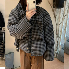 批发短款格子羽绒棉服女冬季2025新款加厚小个子复古宽松面包服高级感