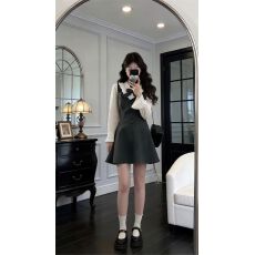 批发时尚休闲女装韩系学院风法式气质假两件连衣裙子女春秋2026<b class='q'>新款</b>