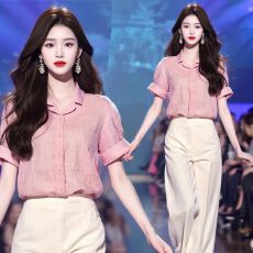 批发可盐可甜气质名媛欧货减龄巨显瘦遮肉<b class='q'>职业</b>通勤衬衫两件套装女夏季