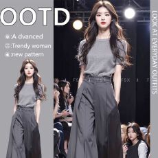 批发夏装搭配一整套盐系轻熟高级感小香风时尚上衣阔腿裤两件套装<b class='q'>女款</b>