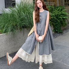 批发氛围感背心连衣裙套装女夏季巨好看大方得体蕾丝花边阔腿裤两件套