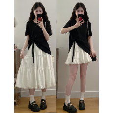 批发大码<b class='q'>女</b>装韩剧穿搭夏季蝴蝶结上衣胖MM遮肚蛋糕裙子<b class='q'>连衣裙</b>两件套