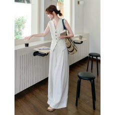 批发老钱风亚麻<b class='q'>西装</b>马甲阔腿两件套<b class='q'>女</b>2026新款夏季薄款透气高级感套装