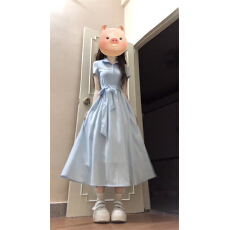 批发法式蓝色polo领<b class='q'>连衣裙</b>子女夏季2026新款小个子巨好看气质收腰长裙