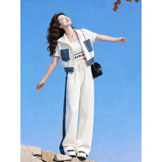 批发立领<b class='q'>牛仔</b>拼接休闲运动<b class='q'>套装</b>女夏季2026新款两件套流行减龄学院风