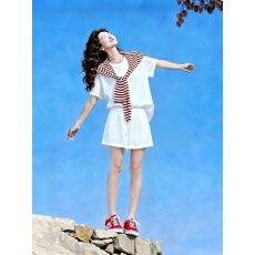 批发<b class='q'>条纹</b>披肩T恤<b class='q'>半身裙</b>套装女夏大方得体流行两件套超火巨好看减龄