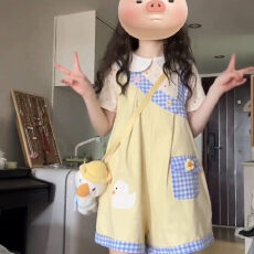 批发韩版甜美可爱少女背带短<b class='q'>裤</b>女学生初夏娃娃领花花<b class='q'>上衣</b>日系两件套