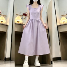 批发2026新款法式高级感短袖连衣裙子女夏季气质收腰修身显瘦长裙
