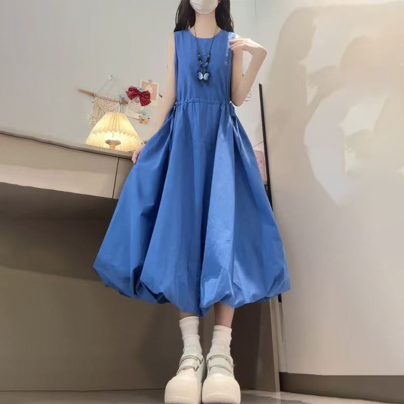 프랑스식 달콤함 부드러운 귀여운 소녀 파란색 멜빵 드레스 2026 여름 새로운 루즈핏 다용도