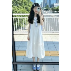 批发韩系温柔风条纹披肩显瘦吊带<b class='q'>连衣裙</b>女2026夏季新款宽松遮胯衬衫裙
