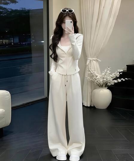 2026 새로운 자이언트 잘 생긴 캐주얼 후드티 가을 전체 집합 ootd 착용 가져 가라. 여성 의류 가을 운동 투피스 세트