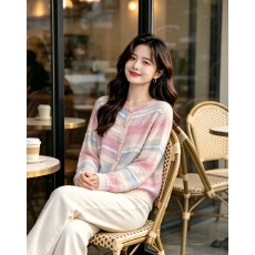 批发彩虹条纹薄款针织开衫女春夏外搭罩衫2026年新款韩系慵懒长袖上衣