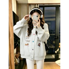 批发韩系慵懒风可爱小狗刺绣棒球服卫衣女学院风显瘦百搭慵懒上衣开衫