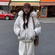 批发实拍情侣大毛领派克羽绒棉服女2025新款冬季保暖加厚工装棉袄外套