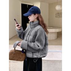 批发<b class='q'>实拍</b>羽绒棉服女短款简约宽松<b class='q'>大码</b>2026拼接针织袖轻薄外套棉衣