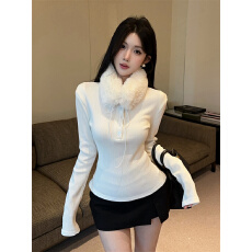 批发实拍修身堆堆毛领<b class='q'>长袖</b>打底衫<b class='q'>T</b><b class='q'>恤</b>上衣