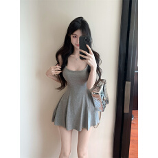 批发实拍无袖A字气质收腰显瘦吊带短裙带<b class='q'>打底</b>裤两件套