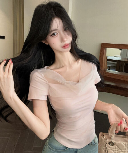 실사 디자인 센스 흔들다 칼라 패치워크 망사 반팔 티셔츠 맨위