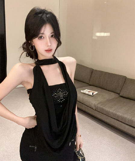 실사 아메리칸 핫걸 페이크 레이어드 핫픽스 흔들다 칼라 행침 목 섹시함 순수한 욕망 품격 타이트 스커트 드레스