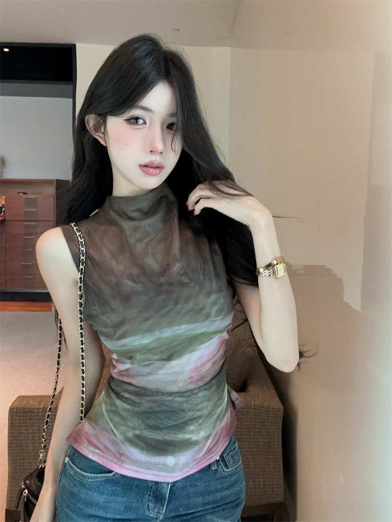 실사 레트로 헤일로 염색 민소매 망사 조끼 몸매 가꾸기 슬림해 보이는 디자인 센스 맨위