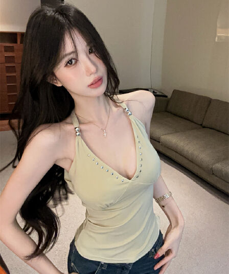 실사 V넥 버드 나무 못 핫걸 캐미솔 맨위