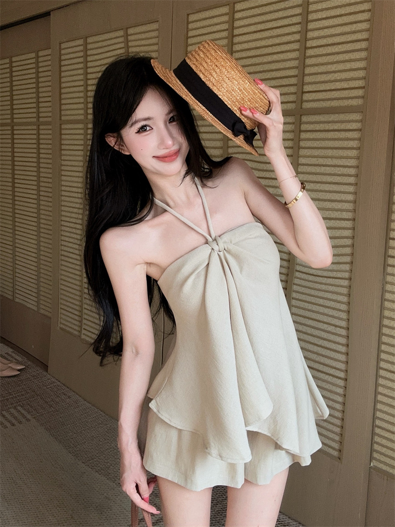 실사 순수한 욕망 휴가 바람이 아닙니다. 규칙 행침 목 캐미솔 맨위 반바지 투피스 세트