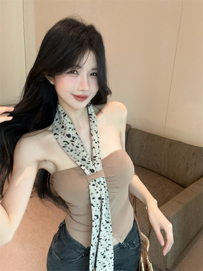 실사 주름 튜브탑 허리 수축 스카프 트임 조끼 슬립 맨위