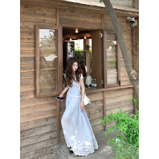 批发实拍实价#超重工条纹<b class='q'>提花</b>刺绣<b class='q'>连衣裙</b>夏季V领度假风长裙女