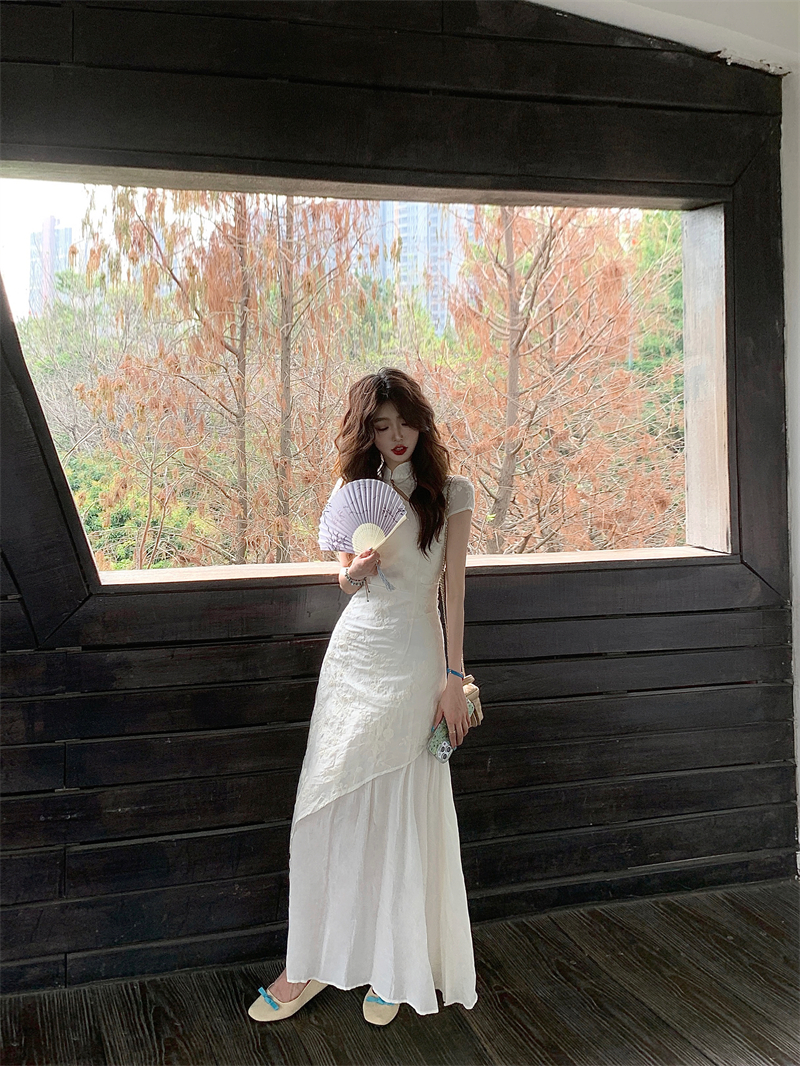 실사 정가 새로운 중식 젠 개선 치파오 드레스 여름 고급 센스 품격 국풍 자수 롱 스커트 여성