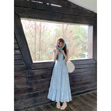 批发实拍实价#法式长款雪纺度假风立体花朵小飞袖<b class='q'>甜美</b>收腰连衣裙