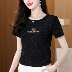 批发2026年夏季新款亮丝圆领短袖T恤女韩版宽松显瘦百搭洋气<b class='q'>小衫</b>上衣