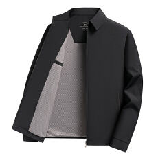 批发牛奶丝中老年男士翻领夹克男<b class='q'>商务</b>休闲公务行政夹克春秋装外套上衣