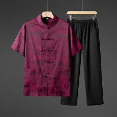 批发中国风夏季短袖套装<b class='q'>男</b>长裤唐装两件套爸爸爷爷晨练<b class='q'>T</b><b class='q'>恤</b>盘扣